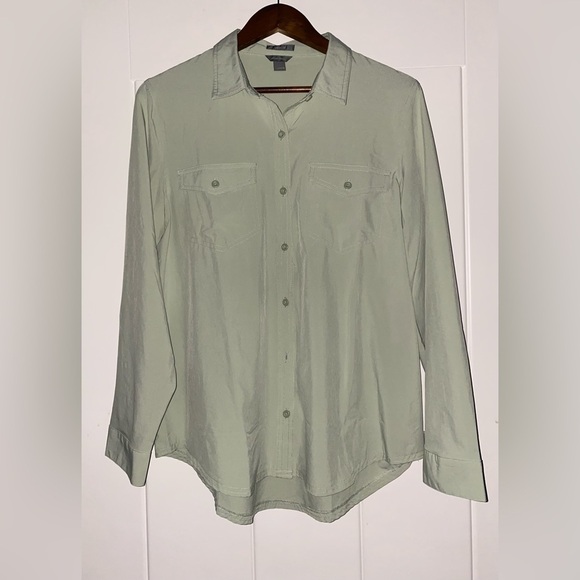 Eddie Bauer Shirt Classic Button Roll Tab‎ Cuff Outdoor Trails Hiking Women L - Picture 8 of 9